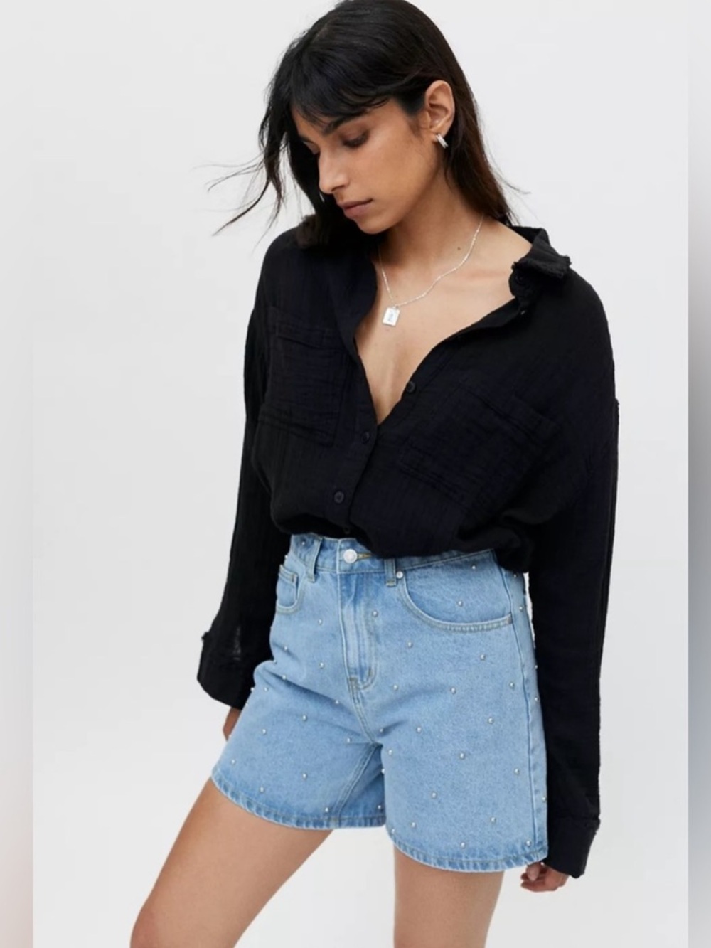Milk It by Pacsun Studded Blue Denim Shorts New WIth Tags- Size 26 - Picture 10 of 14